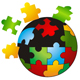 Kugel aus einzelnen bunten Puzzleteilen